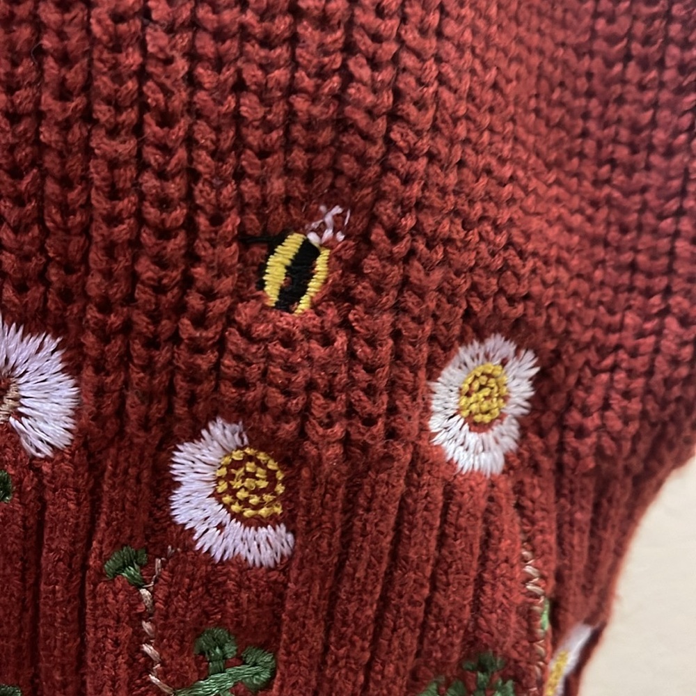 Cider Red Floral Knit Crop Top large - Picture 6 of 7